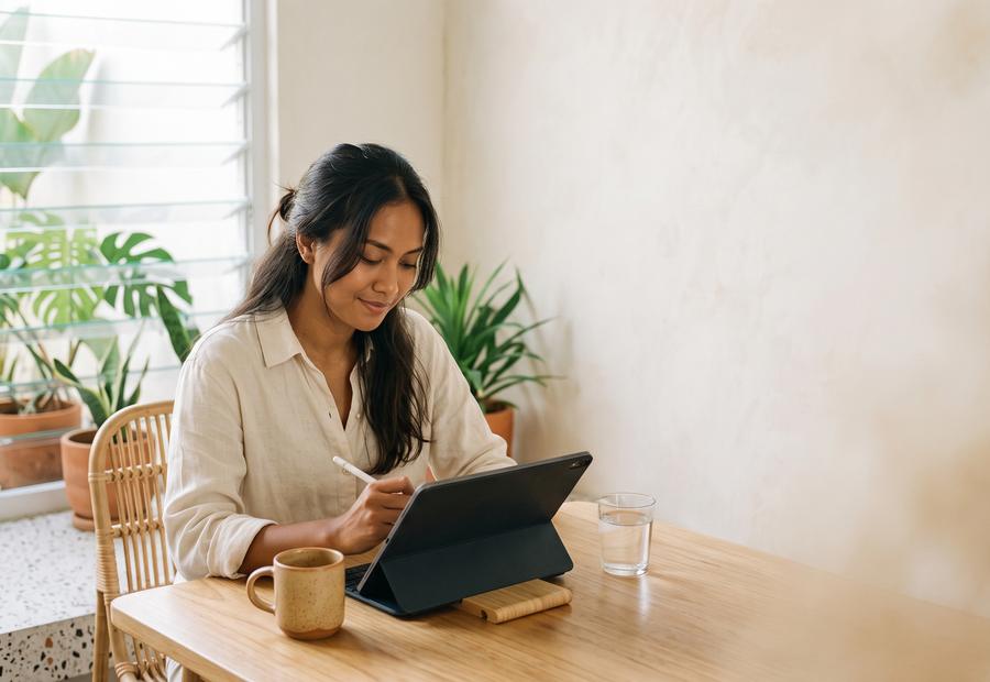 Menulis di tablet ditemani kopi