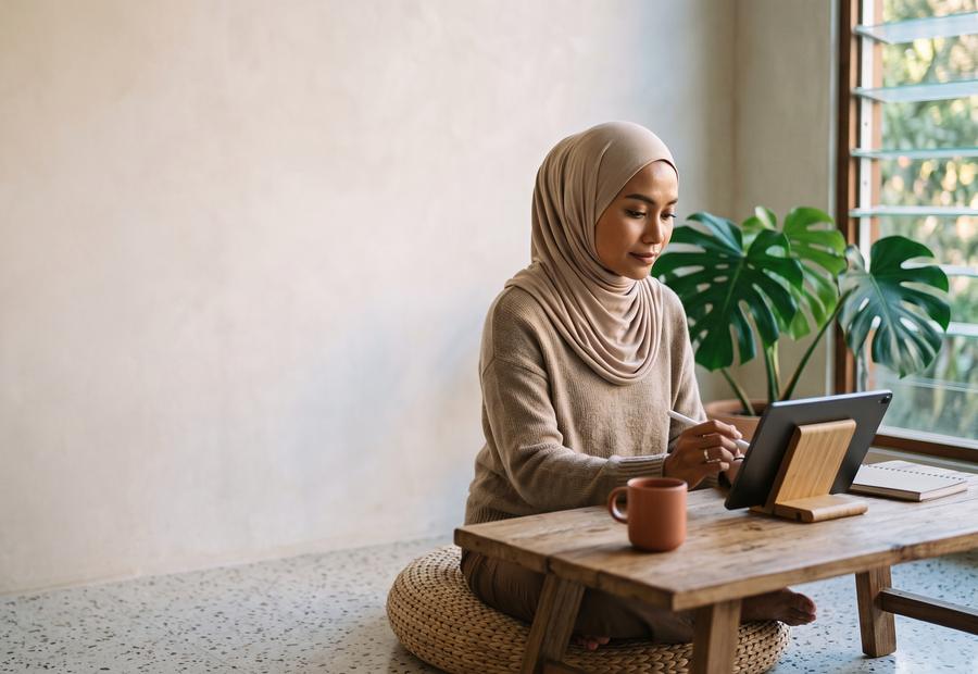 Menulis di tablet dekat jendela